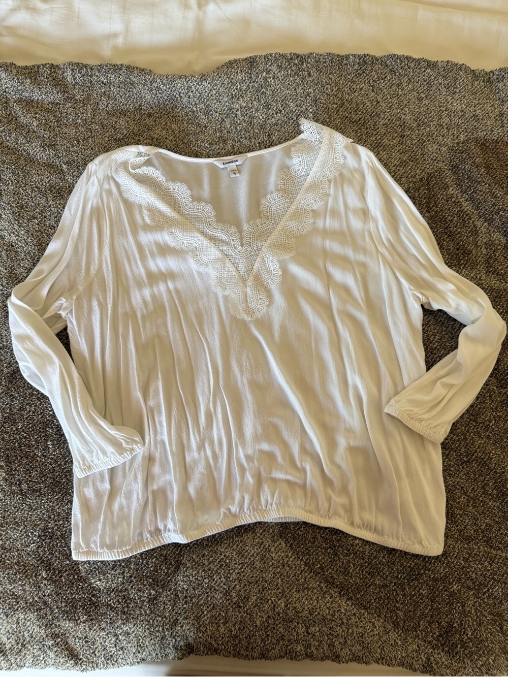 Express White Lace-Trim V-Neck Blouse